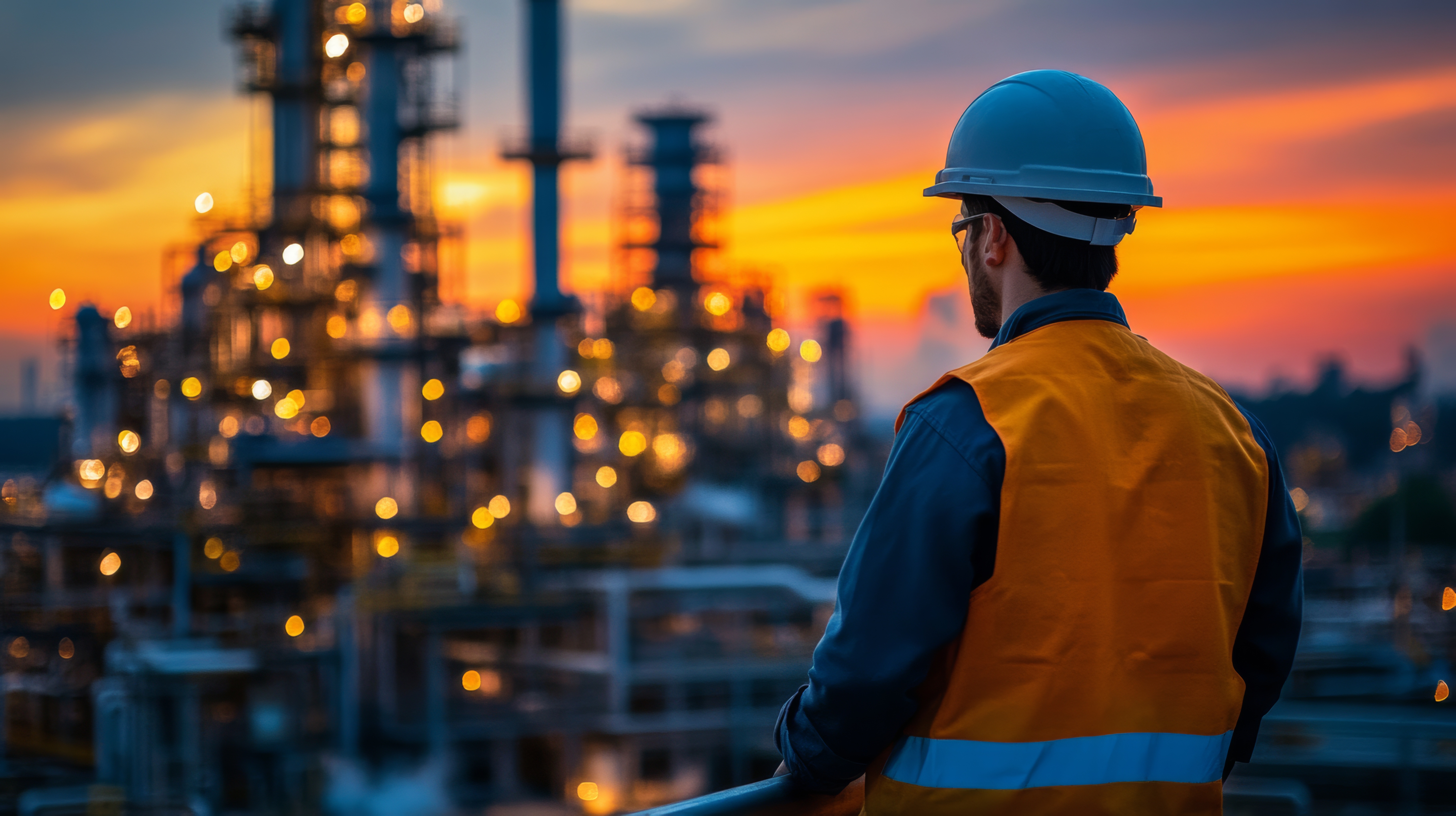Industrial plant at twilight, wide shot